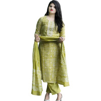 BHARVITA Women's Cotton Blend Printed Straight Kurta with Matching Pant & Elegant Dupatta (IN, Alpha, 2XL, Regular, Parrot)
