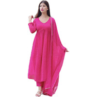 GoSriKi Women's Georgette Lehariya Printed Anarkali Kurta with Pant & Dupatta (MOTHDA-Pink-GS_L_Pink_Large)
