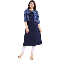 ALC Creation Women's Crepe Jacket Kurta (ALC4045_Navy_L)