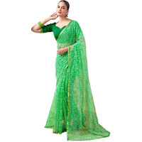 Satrani Women's Chiffon Bandhani Printed Saree with Unstitched Blouse Piece (3698S123N_Green)