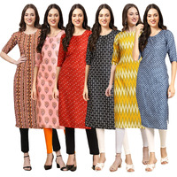 Pinkmint Women's Crepe Digital Print Straight Kurta [Pack of 6] (MJ-344-368-370-362-329-367-XL)