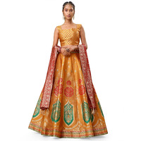 PURVAJA Women's Jacquard Semi-Stitched Lehenga choli (Khwab-Yellow_Yellow_Free Size)