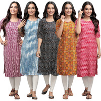 Pinkmint Women's Crepe Digital Print Straight Kurta (347-331-373-333-328-XXL) [Pack of 5]