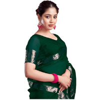 SAMAH Women's Woven Organza Saree (3644S426N_Dark Green)