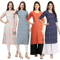 Pinkmint Women's Crepe Digital Print Straight Kurta [Pack of 4] (BD-334-331-354-375-S)