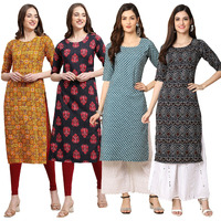 Pinkmint Women's Crepe Digital Print Straight Kurta [Pack of 4] (BD-333-345-351-373-M)