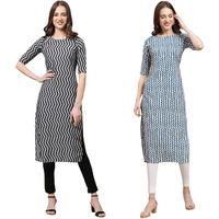 Pinkmint Women's Crepe Digital Print Straight Kurta(Pack of 2)[QL-336-331-XXL]