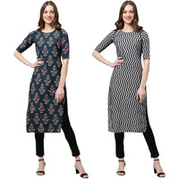 Pinkmint Women's Crepe Digital Print Straight Kurta(Pack of 2)[QL-335-336-L]