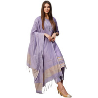 GoSriKi Women's Cotton Blend Printed Straight Kurta with Pant & Dupatta (Date-Purple-NW-GS_S_Purple_Small)