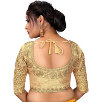 SumairaTex Women's Silk Embroidery Half Sleeve Blouse (Mayurpankh Blouse_Gold_38)