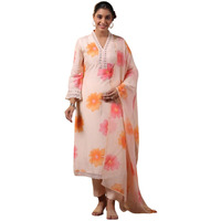 Naixa Women's Peach French Crepe Embroidered and Printed Straight Kurta with Viscose Rayon Pant and Organza Printed Dupatta Sets (NX-S-Sitara-Peach-XXL)