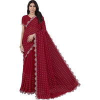 Glory Sarees Women's Georgette Swarovski Saree With Blouse Piece (SwarovskiSarees_Red)