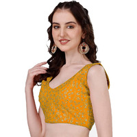 Pujia Mills Women's Sleeveless Blouse for Women Yellow Sleeveless Blouse Readymade Embroidery Work Blouse Sleeveless Saree Blouse Choli for Women aari Blouse Readymade (Krishnam Yellow 38)