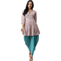 Stylum Women's Floral Printed Cotton A-Line Kurta Dhoti Pant Set (Kdimaralpink34_Light Pink, XS)