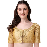 Pujia Mills Women's Silk Embroidery Coding Multi Work Readymade Saree Blouse(Reshma Gold_38)