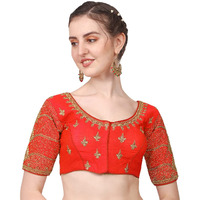 Pujia Mills Women's Silk Chevron Half Sleeve Blouse (Billa Red 38_Red_38)