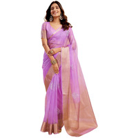 Satrani Women's Organza Sequins Embroidery Jacquard Saree with Unstitched Blouse Piece (4031S652N_Lavender)