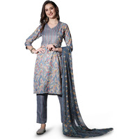 GRECIILOOKS Womens Cotton Casual Regular Fit Kurta Set (Grey, Medium)