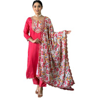 Naixa Women's Red BSY Viscose Embroidered Straight Kurta with BSY Viscose Pant and Chanderi Silk Printed Dupatta Sets (NX-544-Red-XXL)