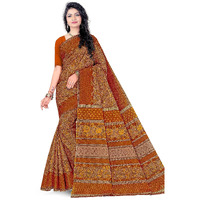 TAMAIRA FASHION Women's Plain Weave Floral Print Pure Cotton Saree Without Blouse Piece(11146_Beige&Mustard)