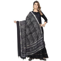 KEMZA Women's Block Printed Cotton Silk Dupatta (Black) with Jaipuri Bagru Print
