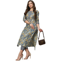 ANNI DESIGNER Women's Cotton Blend Straight Printed Kurta with Pant Set (Prachi Blue_3XL_Blue_XXX-Large)