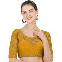 Vihu Fashion Women's Silk Floral Sleeveless Blouse (Florall Blouse Variant vf_Yellow_38)
