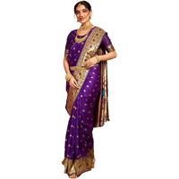 Satrani Women's Silk Paithani Jacquard Weaving Saree with Unstitched Blouse Piece (4046S6298N_Dark Purple)