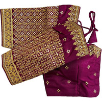 Vihu Fashion Women's Milan Silk Heavy Golden Codding Embroidery Sequins Work Wine Saree Blouse(Reva Wine)