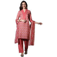 GRECIILOOKS Womens Cotton Casual Regular Fit Casual Style Kurta Set (Pink, Small)