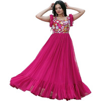 FOXDX Traditional Ethnic Sequence Anarkali and Embroidery Work Pure Georgette Midi Maxi Gown for Stylish Women (XX-Large, Pink)