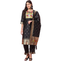 PPTOSS Women's Cotton Silk Jacquard Straight Kurta with Pant & Banarasi Silk Dupatta Set