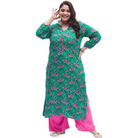 Tissu Women's Plus Size Dark Green & Pink Printed Kurta with Palazzo (T-Plus-640_Dark Green_6XL)