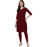 TRILLMIXA Women's Georgette Chikankari Embroidery Knee-Length Kurti for Girls Red