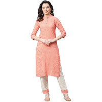 OM SAI LATEST CREATION Women Latest Rayon Rajasthani Printed Kurta With Pant Set Straight Kurti (X-Large, Orange)