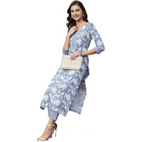GoSriKi Women's Cotton Blend Printed Straight Kurta with Pant (Pustak Navy Blue-GS_L_Navy Blue_Large)