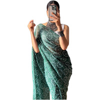 Stylescope Women's Georgette Bandhani Printed Ready To Wear One Minute Saree With Unstitched Blouse Piece (RTW Sitara Bottle Green_Bottle Green_Free Size)