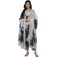 GoSriKi Women's Cotton Blend Straight Printed Kurta with Pant & Dupatta (5jee Black-GS_L_Black_Large)