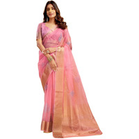 Satrani Women's Organza Sequins Embroidery Jacquard Saree with Unstitched Blouse Piece (4031S653N_Pink)