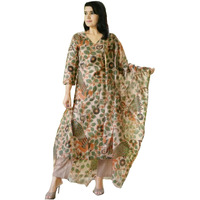 ANNI DESIGNER Women's Cotton Blend Straight Printed Kurta with Pant & Dupatta (Uskana Beige_L_Cream_Large)