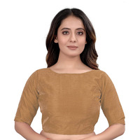 Sumaira Tex Women's Slub Silk Boat Neck with Elbow Length Sleeve Plain Fancy Blouse(Slub Copper_M)