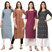Pinkmint Women's Crepe Digital Print Straight Kurta [Pack of 4] (BD-331-344-355-373-S)