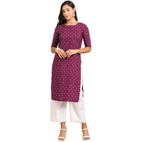 Pinkmint Women's Crepe Wine Color Ethnic Motif Printed Straight Kurti (R-530355_M)