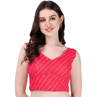 Pujia Mills Women's Phantom Silk Sequins Work Sleeveless Saree Readymade Blouse (Leheriya Blouse_Red_38 Size)