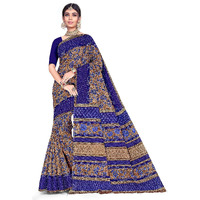 TAMAIRA FASHION Women's Plain Weave Floral Print Pure Cotton Saree Without Blouse Piece(11146_Beige&Blue)