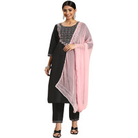 LookMark Womens Art Silk Kurta Pant with Dupatta Set (KS2049-M_Black-Pink)