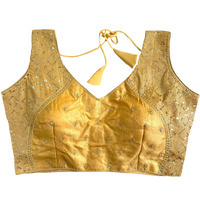 Vihu Fashion Women's Sequin Embroidered V Neck Sleeveless Saree Blouse Indian Ethnic Designer Stitched Readymade Saree Blouse Gold Sleeveless Padded Readymade Blouse for Women
