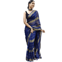 StyleScope Women's Georgette Ready To Wear 1 Minute Saree With Unstitched Blouse Piece (33 Patti Navy_Navy Blue_Free Size)
