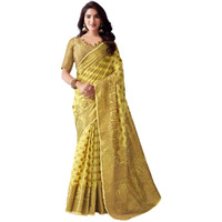Satrani Women's Cotton Silk Jacquard Saree with Unstitched Blouse Piece (3615S340N_Yellow3)