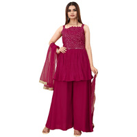 Angel f Studio Madhuri Dixit Women's Pink Viscose Kurta Sharara Set with Dupatta (Medium, Rani)